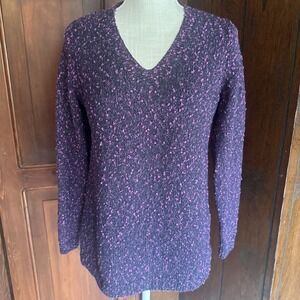 Womens J Jill Purple Speckled Cotton Blend V-Neck Pullover Sweater Xsmall Petite